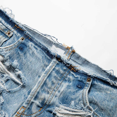 Reworked Heavy Distressed Light Wash Denim micro Shorts