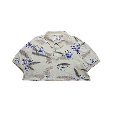 Reworked Cropped Floral Polo Shirt | Hawaiian Print front view