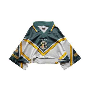 Reworked Cropped O’Neills Rugby Shirt | Green Yellow Jersey front view