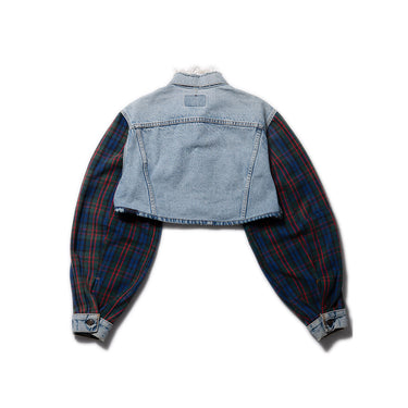 Hybrid Plaid Denim Cropped Jacket