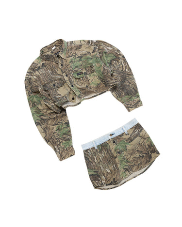 Reworked Realtree Camo Mini Skirt with Denim Waist