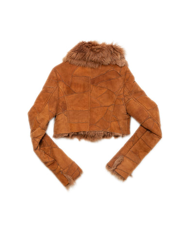 Cropped Shearling Sheepskin Jacket Brown