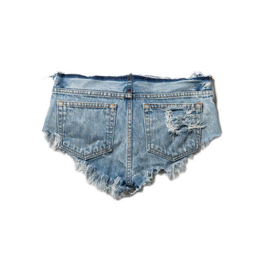Reworked Heavy Distressed Light Wash Denim micro Shorts