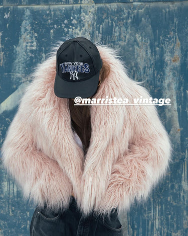 Vintage Faux Fur Cropped Jacket Pink Fluffy