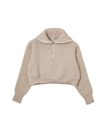 Cropped Half Zip Knit Sweater front view