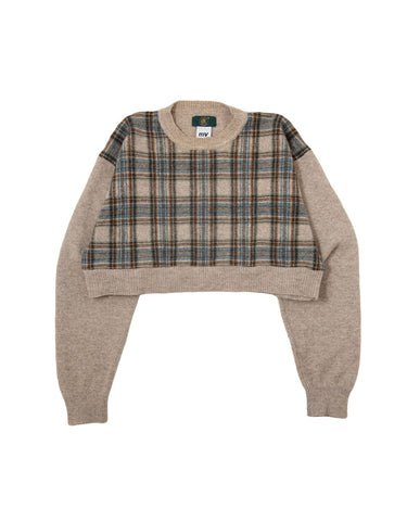 Cropped Plaid Panel Knit Sweater front view