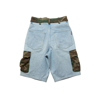  Denim Cargo Shorts | Camo Panel Detailback view 