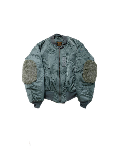 MA-1 Bomber Jacket with Mouton Patches | Reworked Green front view
