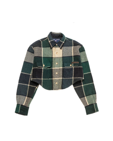Ralph Lauren Reworked Cropped Plaid Wool Shirt front view
