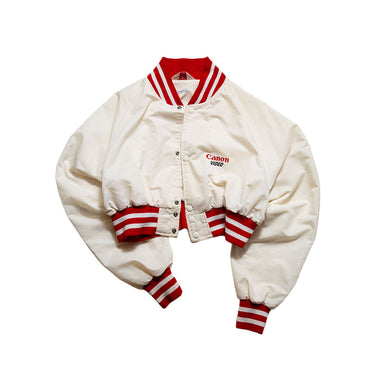 Reworked Cropped Canon Logo Varsity Jacket | Red White front