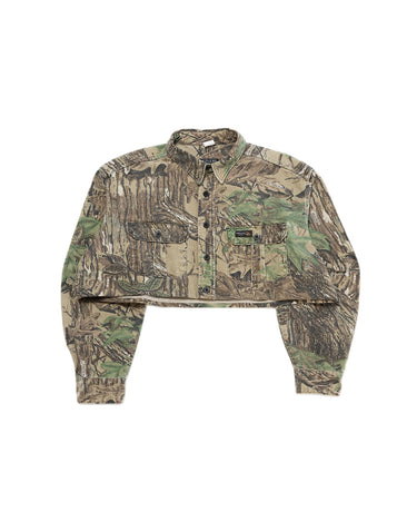 Reworked Cropped Realtree Camouflage Shirt Jacket front view