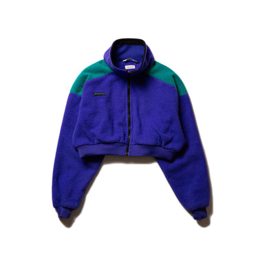 Vintage Columbia Cropped Fleece Jacket Purple Green Colorblock Front view