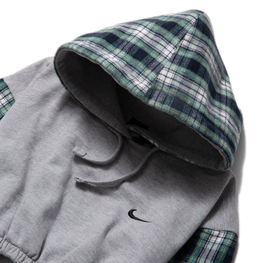 Nike Grey & Green Plaid Cropped Hoodie