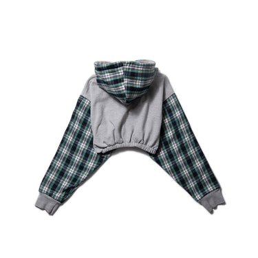 Nike Grey & Green Plaid Cropped Hoodie