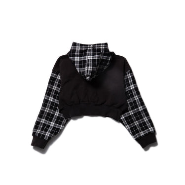 Nike Black Plaid Sleeve Rework Cropped Hoodie
