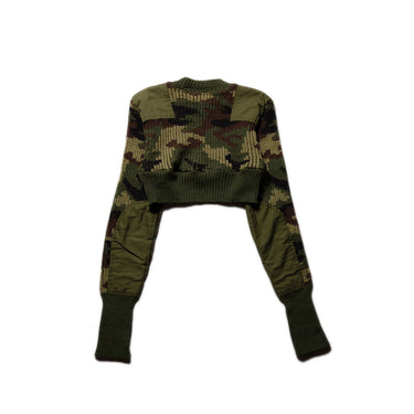 Military Camo Rework Cropped Knit Sweater Olive