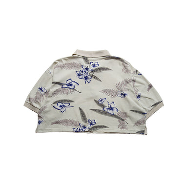 Reworked Cropped Floral Polo Shirt | Hawaiian Print