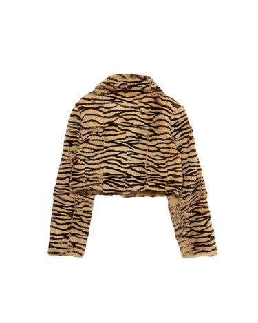 Reworked Cropped Tiger Print Faux Fur Jacket