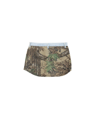 Reworked Realtree Camo Mini Skirt with Denim Waist