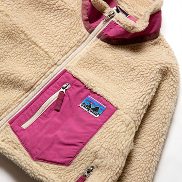 Patagonia Style Rework Cropped Fleece Jacket Beige Pink Retro