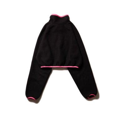 Vintage Colorblock Cropped Fleece Pullover Black Pink