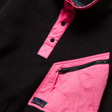 Vintage Colorblock Cropped Fleece Pullover Black Pink