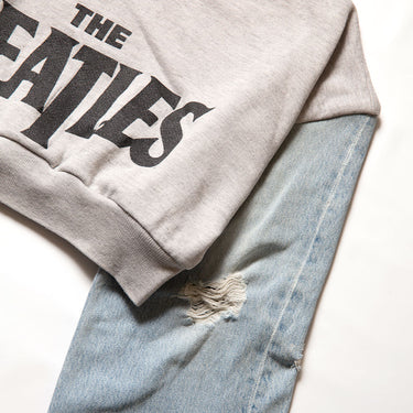 The Beatles Cropped Sweatshirt Denim Sleeve Rework Band Tee